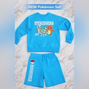 Pokémon Kids Matching Set | Blue Sweatshirt & Shorts | Size 140 (Approx. 9–10Y)